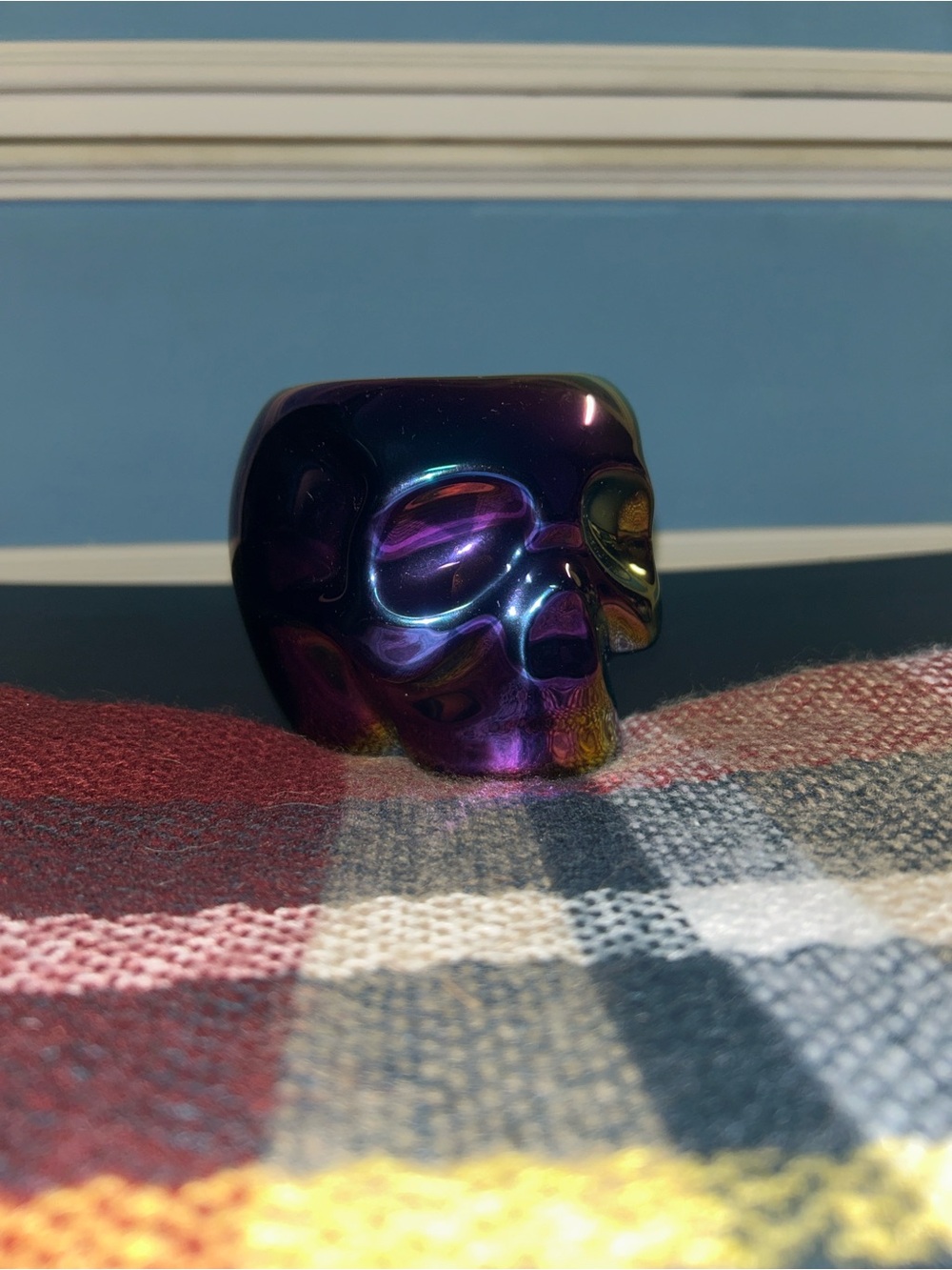 Iridescent Purple Ceramic Skull Mug - Shifting Color Finish